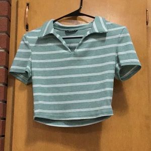 Teal white striped cropped T-shirt